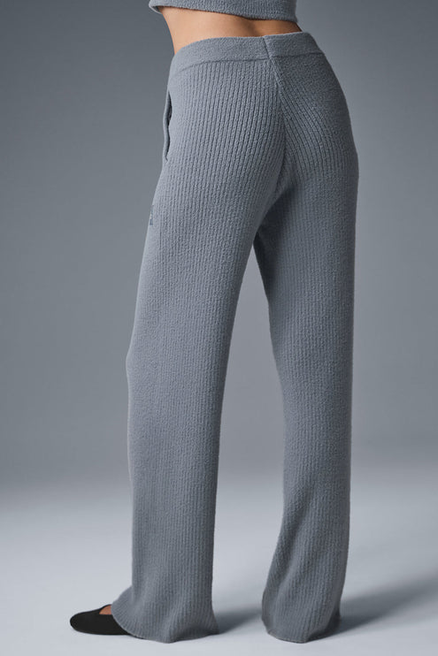 alo Women's Snuggle Up Sweater High-Waist Wide Leg Pant - Steel Grey