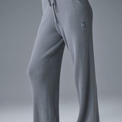 alo Women's Snuggle Up Sweater High-Waist Wide Leg Pant - Steel Grey