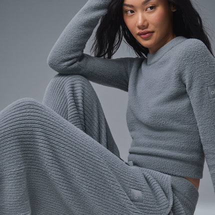 alo Women's Snuggle Up Sweater High-Waist Wide Leg Pant - Steel Grey