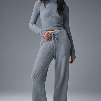 alo Women's Snuggle Up Sweater High-Waist Wide Leg Pant - Steel Grey