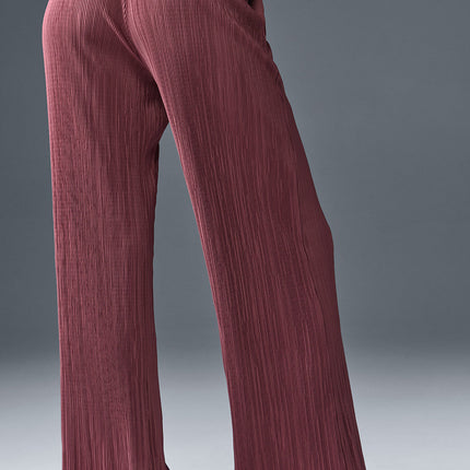 alo Women's High-Waist Micro Plisse Straight Leg Pant - Burgundy Truffle
