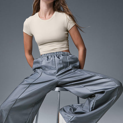 alo Women's Afterglow Wide Leg Track Pant - Steel Grey