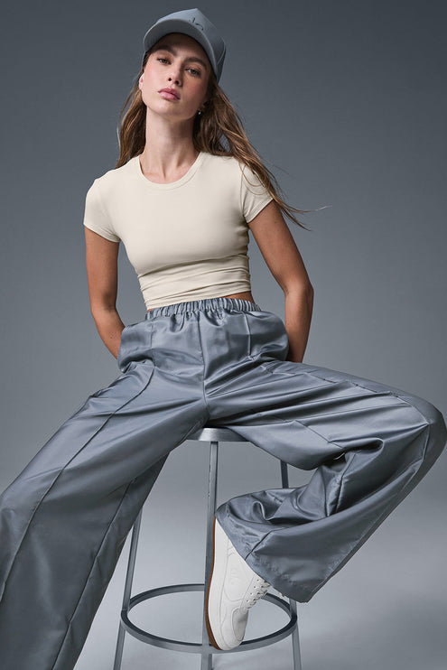 alo Women's Afterglow Wide Leg Track Pant - Steel Grey