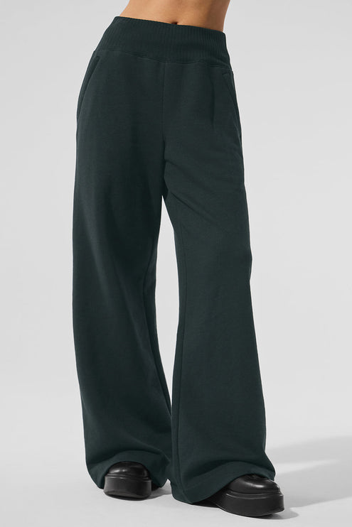 alo Women's Serenity Wide Leg Sweatpant - Charcoal Green