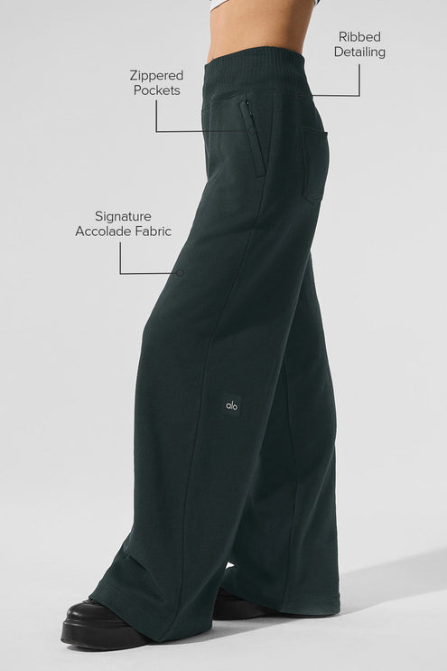 alo Women's Serenity Wide Leg Sweatpant - Charcoal Green