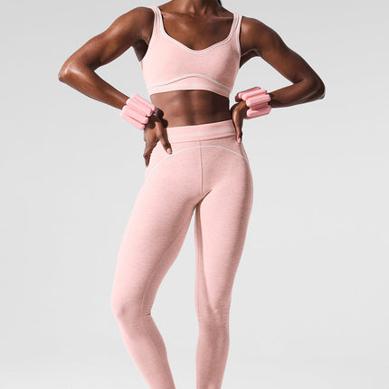 alo Women's Alosoft High-Waist Heart Throb Legging - Pink Quartz Heather/White