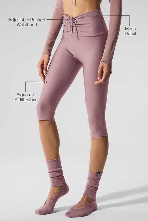 alo Women's Airlift Mesh High-Waist Divine Capri - Smoky Quartz