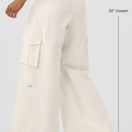 alo Women's Show Off Cargo Wide Leg Trouser (Regular) - Ivory