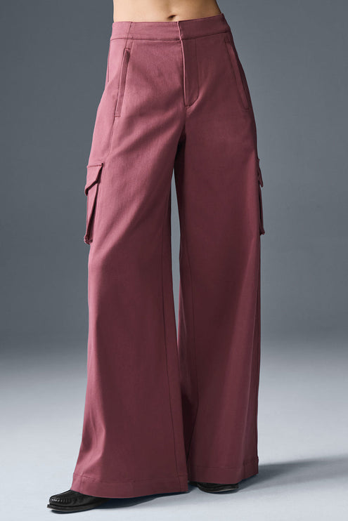 alo Women's Show Off Cargo Wide Leg Trouser (Regular) - Burgundy Truffle