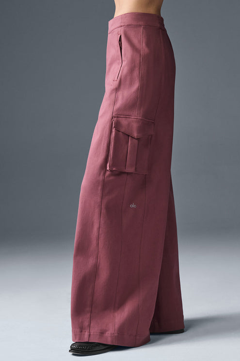 alo Women's Show Off Cargo Wide Leg Trouser (Regular) - Burgundy Truffle