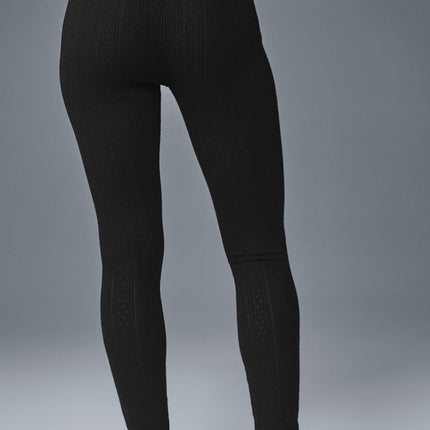 alo Women's Pointelle Sweater High-Waist Be Mine Legging - Black
