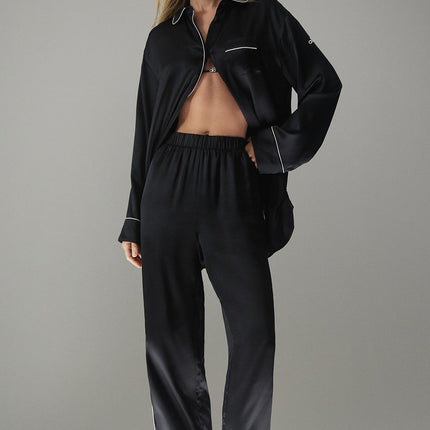 alo Women's Courchevel Silk Pant - Black/Ivory