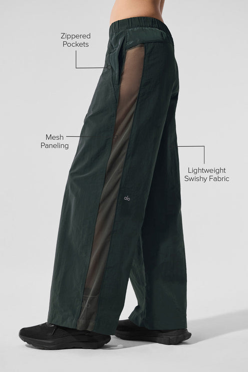 alo Women's High-Waist Origin Wide Leg Track Pant - Charcoal Green