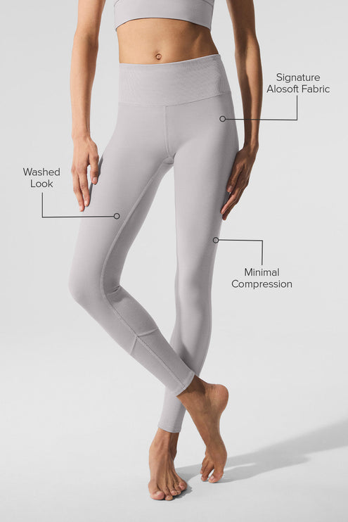 alo Women's Washed Alosoft High-Waist Lounge Legging - Grey Sky Wash