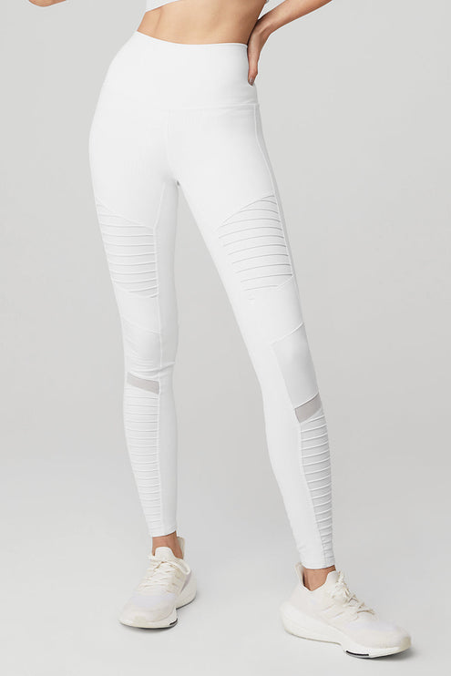 alo Women's High-Waist Moto Legging - White/White Glossy