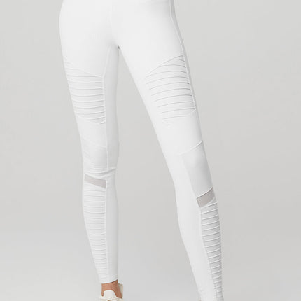 alo Women's High-Waist Moto Legging - White/White Glossy