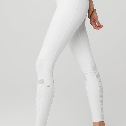 alo Women's High-Waist Moto Legging - White/White Glossy