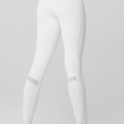 alo Women's High-Waist Moto Legging - White/White Glossy