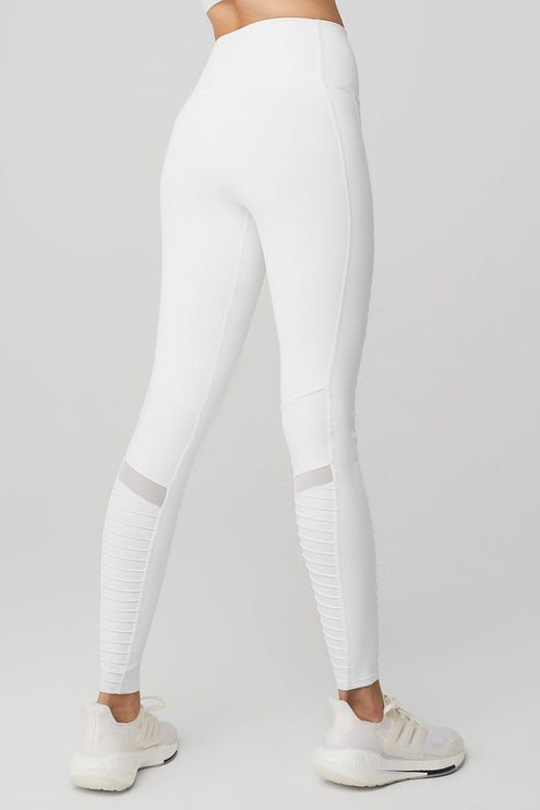 alo Women's High-Waist Moto Legging - White/White Glossy