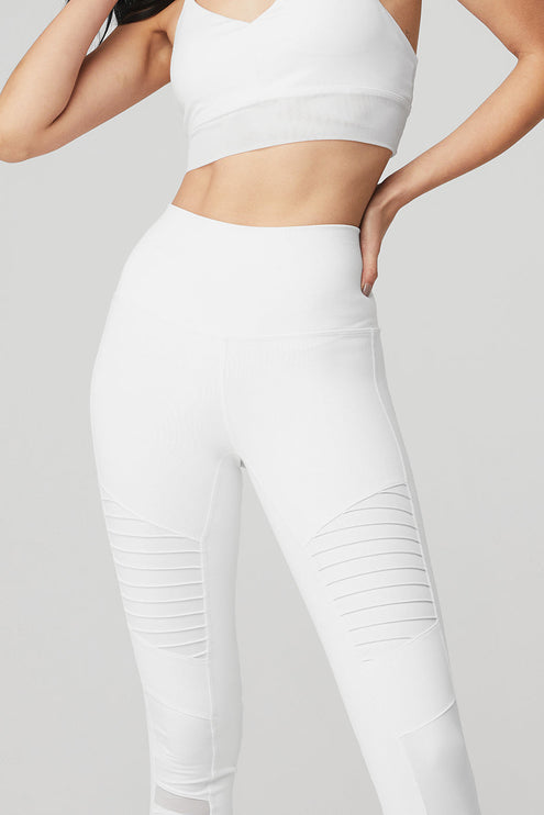 alo Women's High-Waist Moto Legging - White/White Glossy