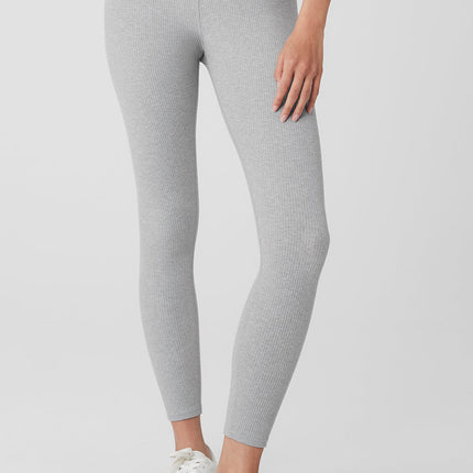 alo Women's Ribbed High-Waist 7/8 Blissful Legging - Athletic Heather Grey