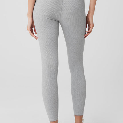 alo Women's Ribbed High-Waist 7/8 Blissful Legging - Athletic Heather Grey