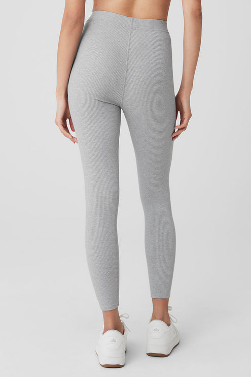 alo Women's Ribbed High-Waist 7/8 Blissful Legging - Athletic Heather Grey