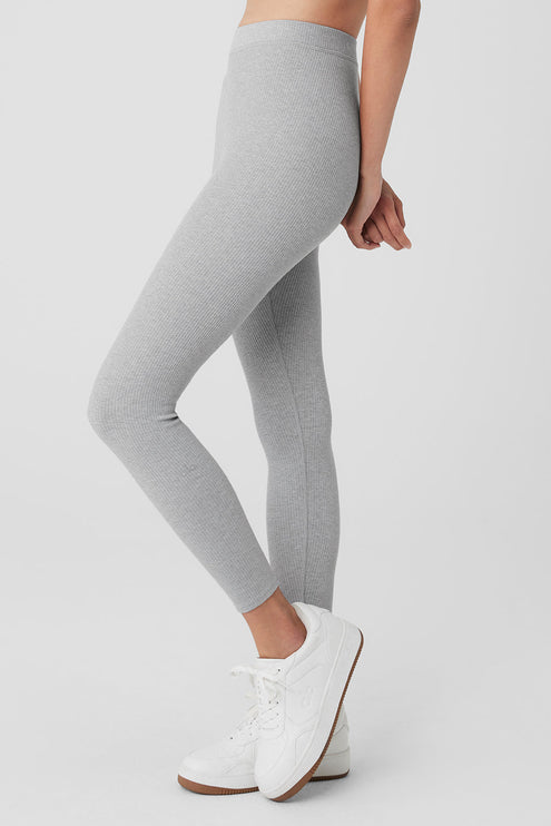 alo Women's Ribbed High-Waist 7/8 Blissful Legging - Athletic Heather Grey