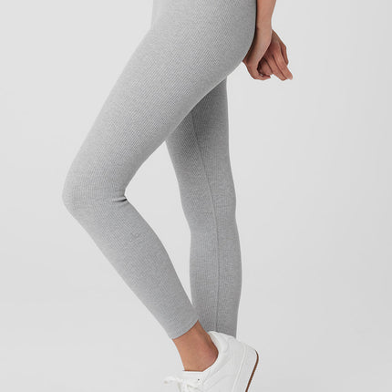 alo Women's Ribbed High-Waist 7/8 Blissful Legging - Athletic Heather Grey