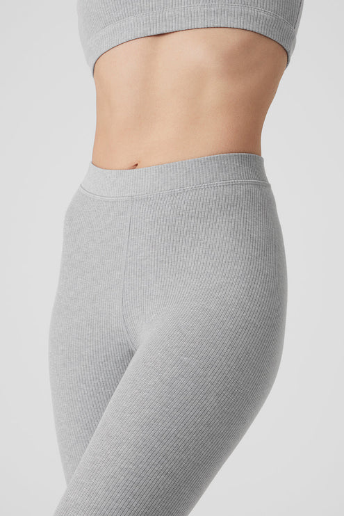 alo Women's Ribbed High-Waist 7/8 Blissful Legging - Athletic Heather Grey