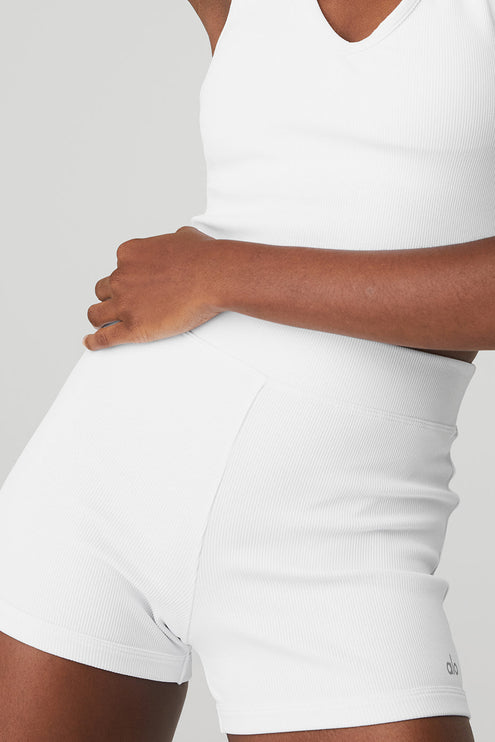 alo Women's Goddess Ribbed High-Waist Hot Short - White