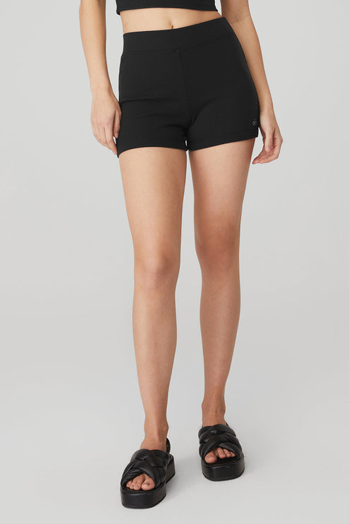 alo Women's Goddess Ribbed High-Waist Hot Short - Black