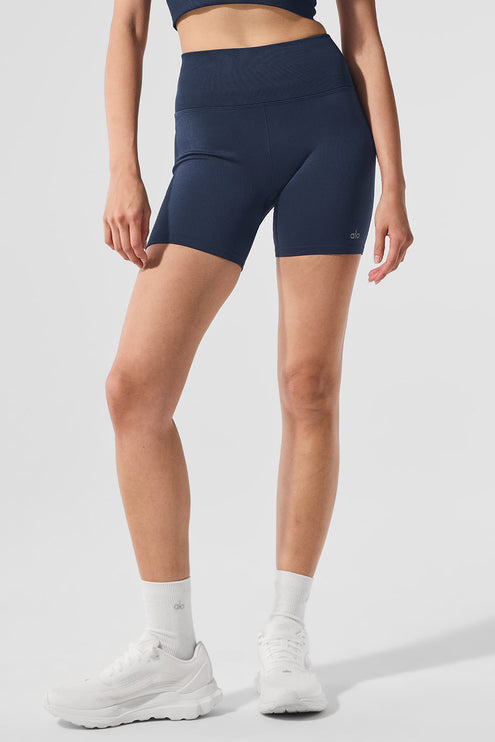 alo Women's 5" Seamless Ribbed Favorite Short - Navy