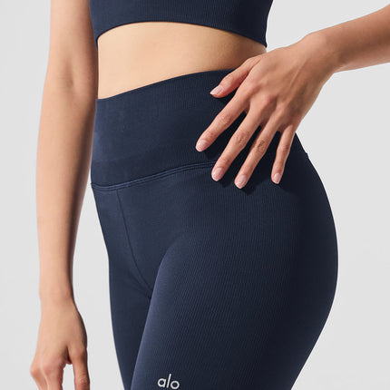 alo Women's 5" Seamless Ribbed Favorite Short - Navy