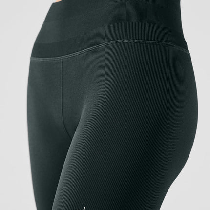 alo Women's 5" Seamless Ribbed Favorite Short - Charcoal Green