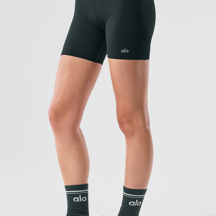 alo Women's 5" Seamless Ribbed Favorite Short - Charcoal Green