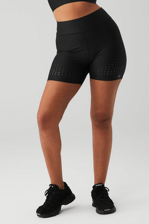 alo Women's 5" Airlift High-Waist Laser Cut Speedy Short - Black