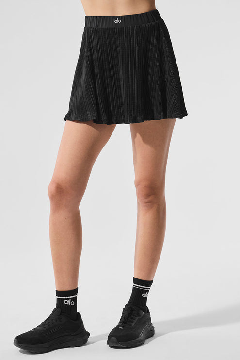 alo Women's Micro Plisse Tennis Skirt - Black