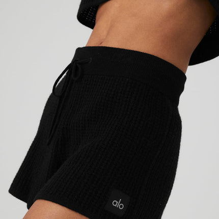 alo Women's Cashmere High-Waist Plush Waffle Short - Black