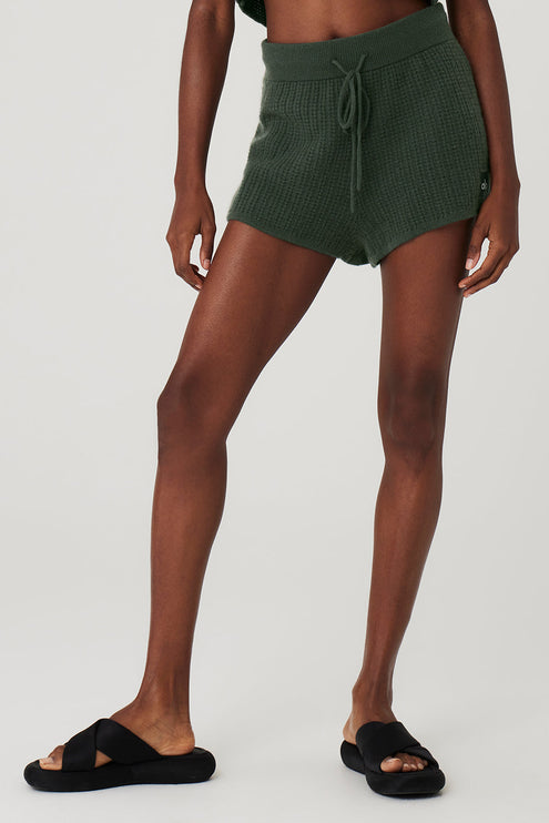 alo Women's Cashmere High-Waist Plush Waffle Short - Dark Cactus