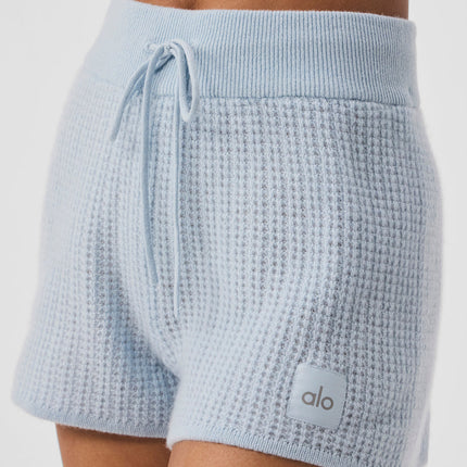 alo Women's Cashmere High-Waist Plush Waffle Short - Crystal Blue