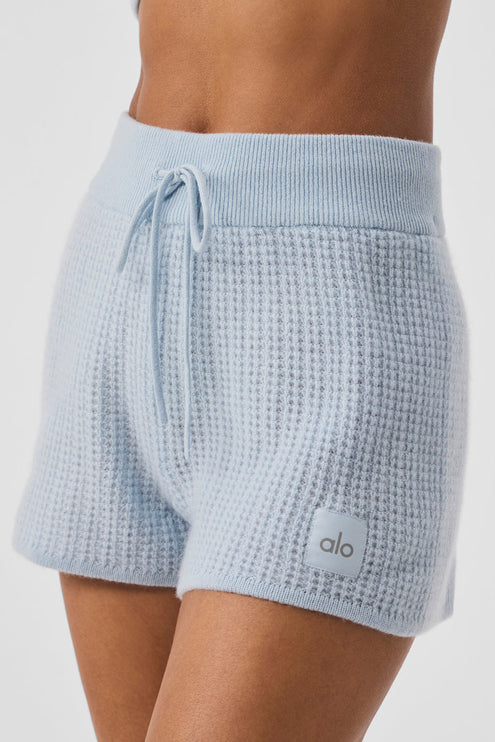 alo Women's Cashmere High-Waist Plush Waffle Short - Crystal Blue