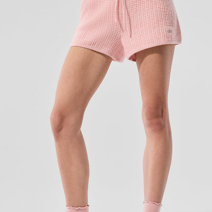alo Women's Cashmere High-Waist Plush Waffle Short - Pink Quartz