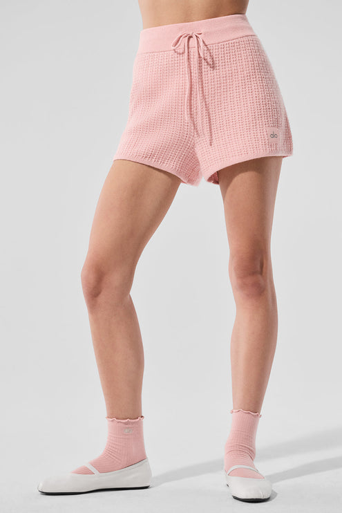 alo Women's Cashmere High-Waist Plush Waffle Short - Pink Quartz