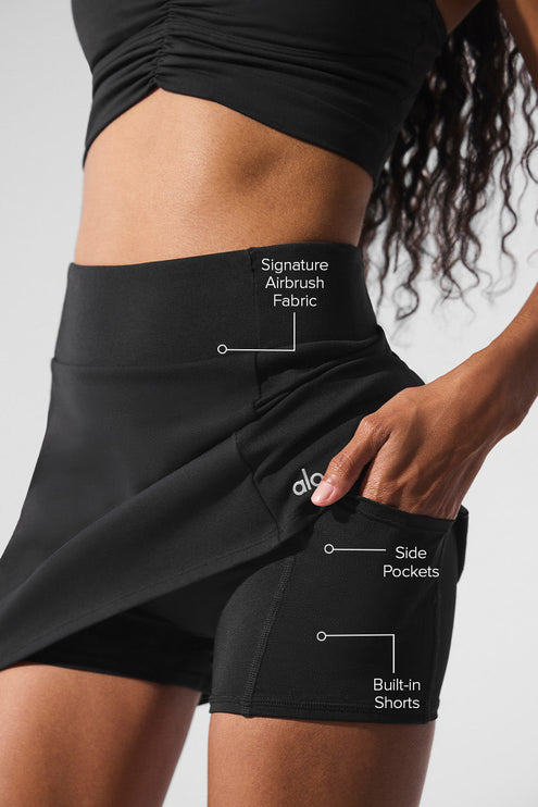 alo Women's Airbrush High-Waist Good Form Tennis Skirt - Black