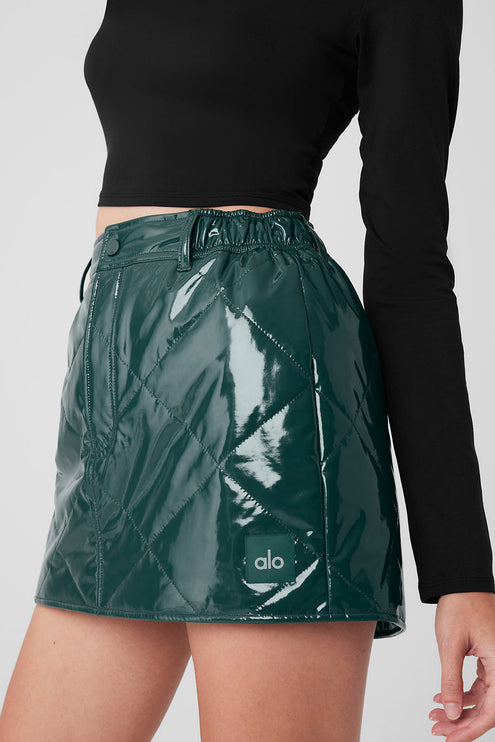 alo Women's Snomoto Puffer Mini Skirt - Midnight Green
