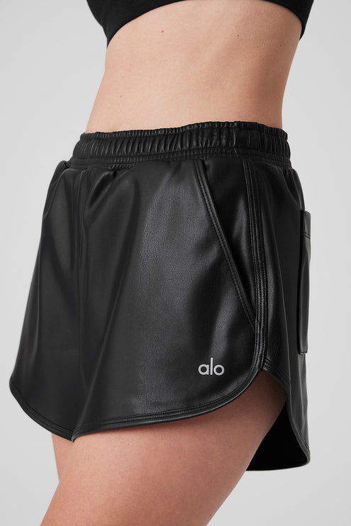 alo Women's Faux Leather Power Hour Short - Black