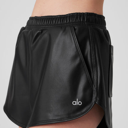 alo Women's Faux Leather Power Hour Short - Black