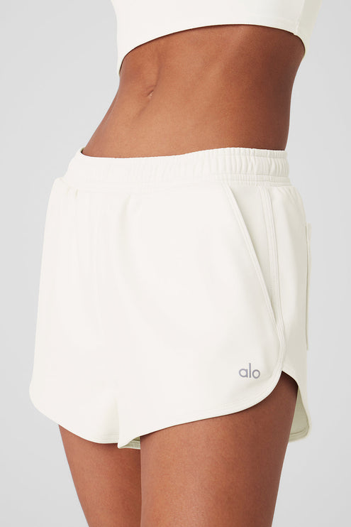 alo Women's Faux Leather Power Hour Short - Ivory