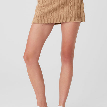 alo Women's Cable Knit Winter Bliss Mini Skirt - Toasted Almond
